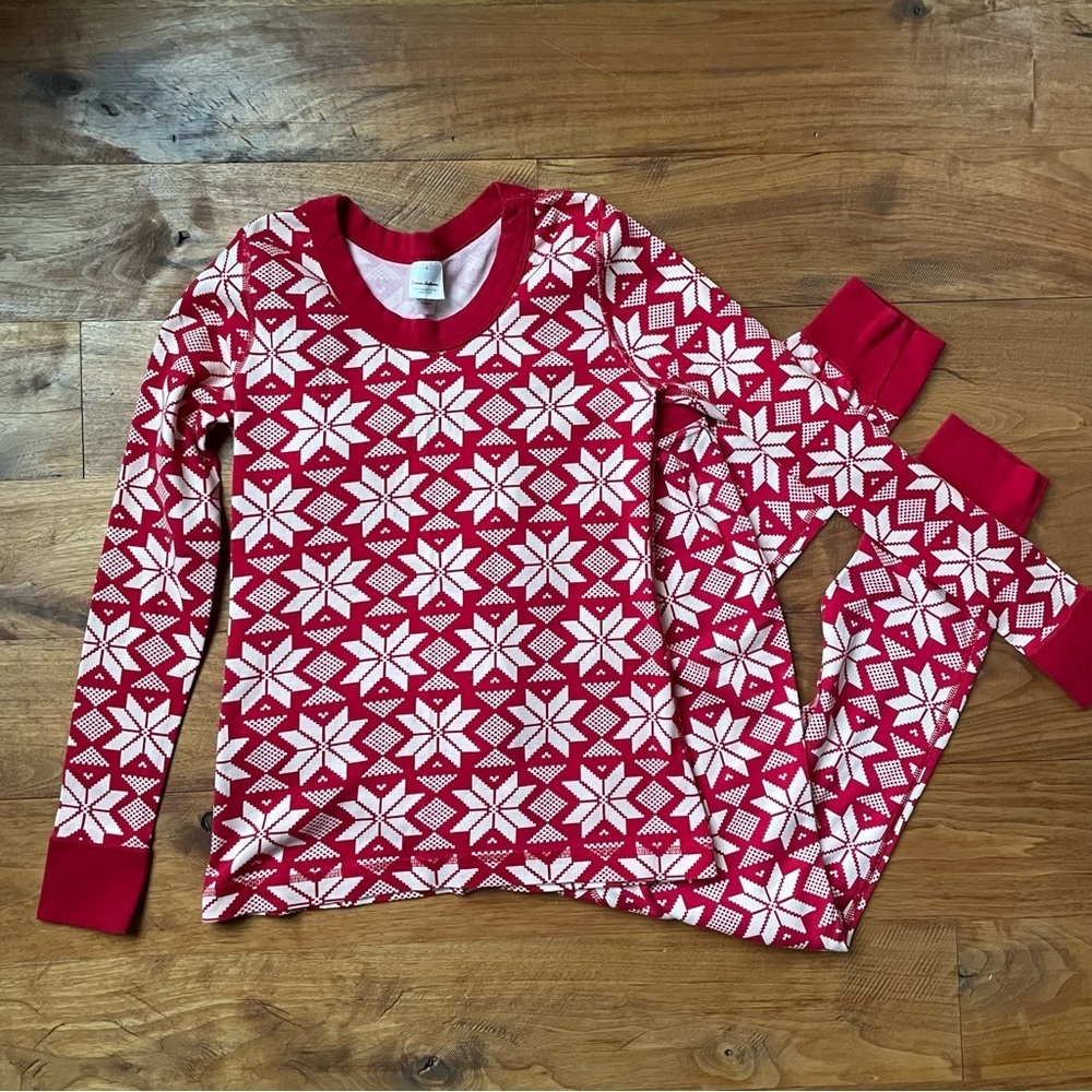 Hanna Andersson Holiday Snowflake Organic Cotton Long John Pajama Set S/M - Picture 2 of 12